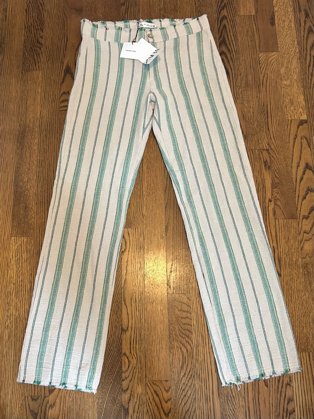 Zara Cream and Green Striped Wide-Leg Pants the Beth pant
